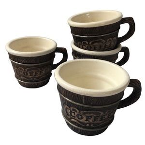 🔥 VINTAGE COFFEE MUG SET - 4 Enamelware Log Cabin Rustic Embossed Stainless Cup